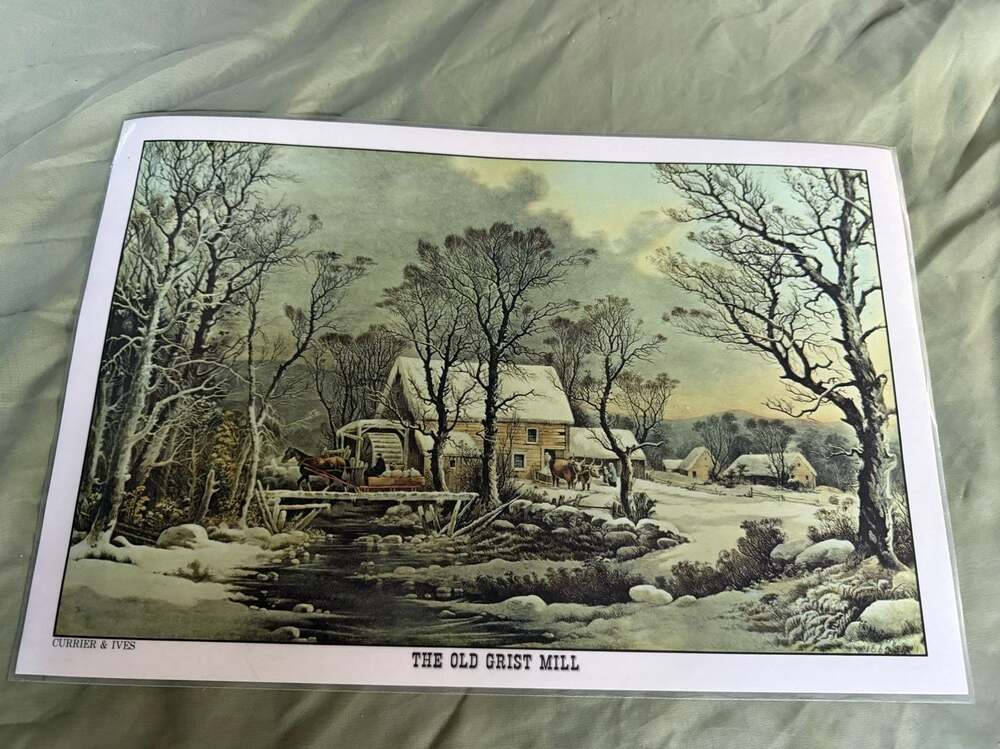 Vintage Set Of 4 Courier And Ives Laminated Lithograph Placemats